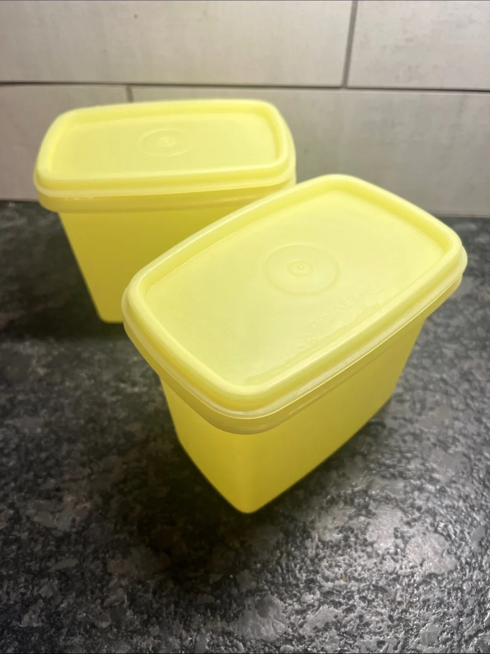 Set of 2 Yellow TUPPERWARE Plastic Food Storage Containers - Exc condition